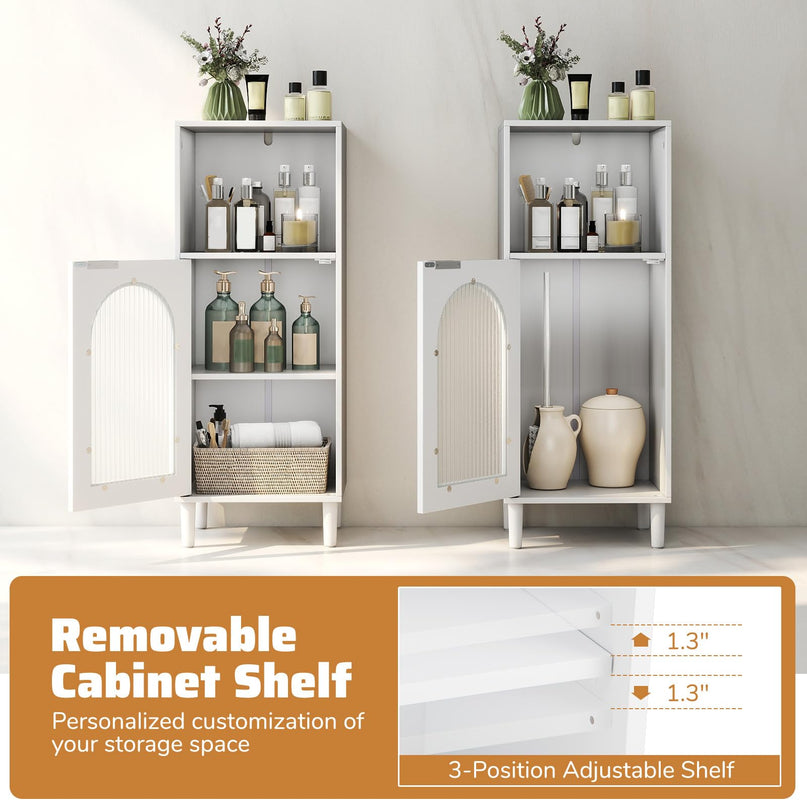 Giantex Bathroom Storage Cabinet with Removable Shelf & Fluted Tempered Glass Door