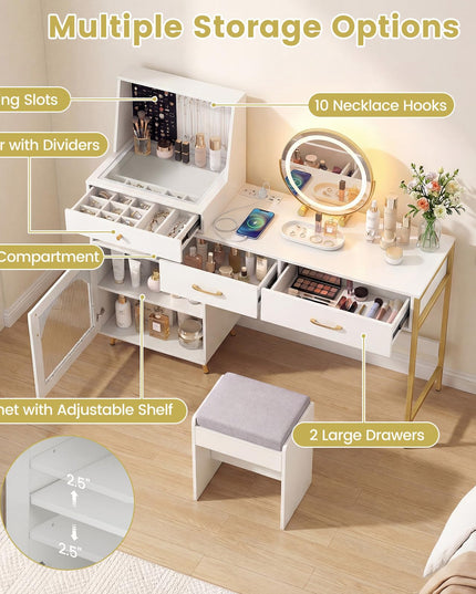 CHARMAID Vanity Desk with Charging Station Jewelry Organizer