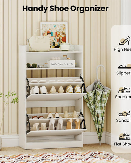 Giantex Shoe Cabinet with 2 Flip Drawers Freestanding Narrow Shoe Organizer Cabinet