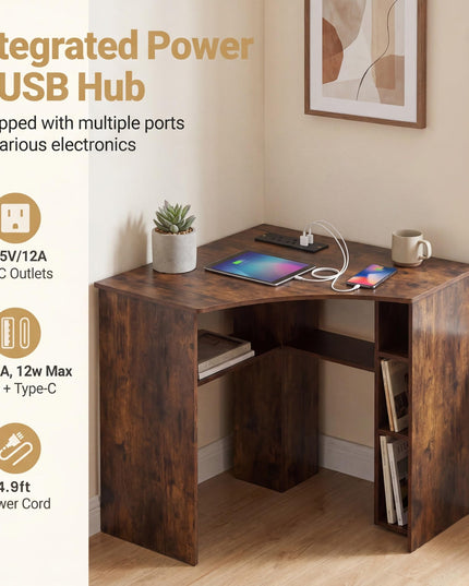 Giantex Corner Desk with Charging Station