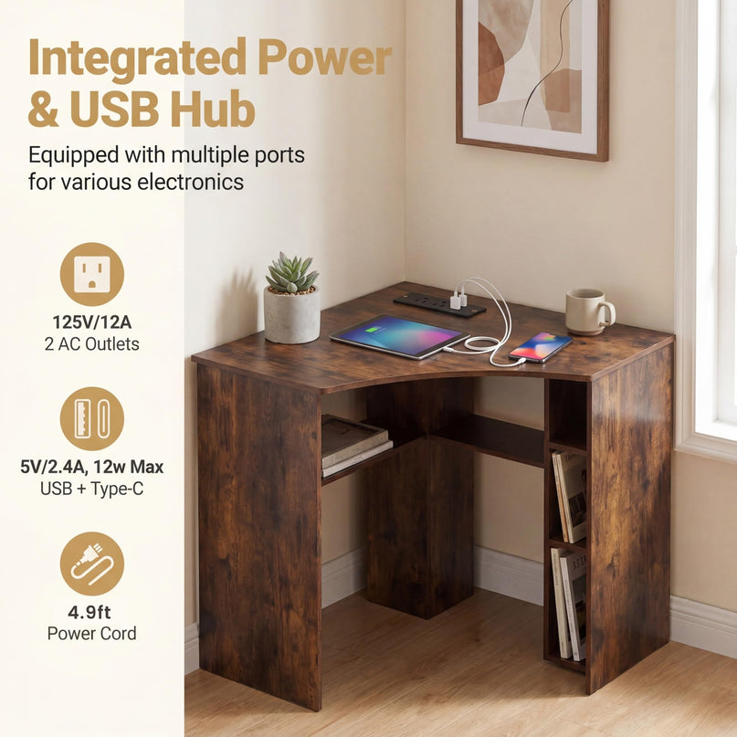 Giantex Corner Desk with Charging Station