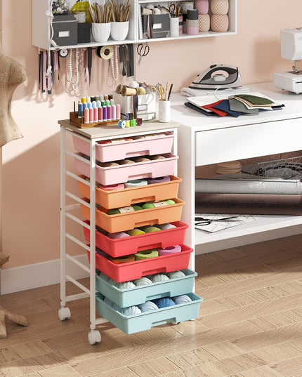 Giantex 8 Drawers Rolling Cart with Wheels Wood Top Sturdy Frame