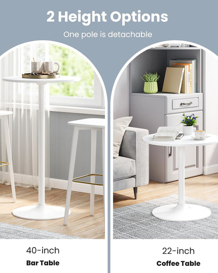 Giantex Two-in-one Bar Table with Detachable Pole, Metal Base, 24" Round Top, 40"/22" Two Convertible Height
