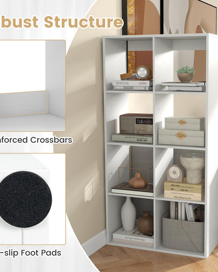 Giantex 8-Cube Bookcase, White Cubby Bookshelf w/Back Guardrail & Anti-Tipping Kits