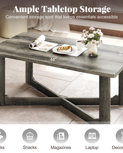 Giantex Farmhouse Wood Coffee Table for Reception Office