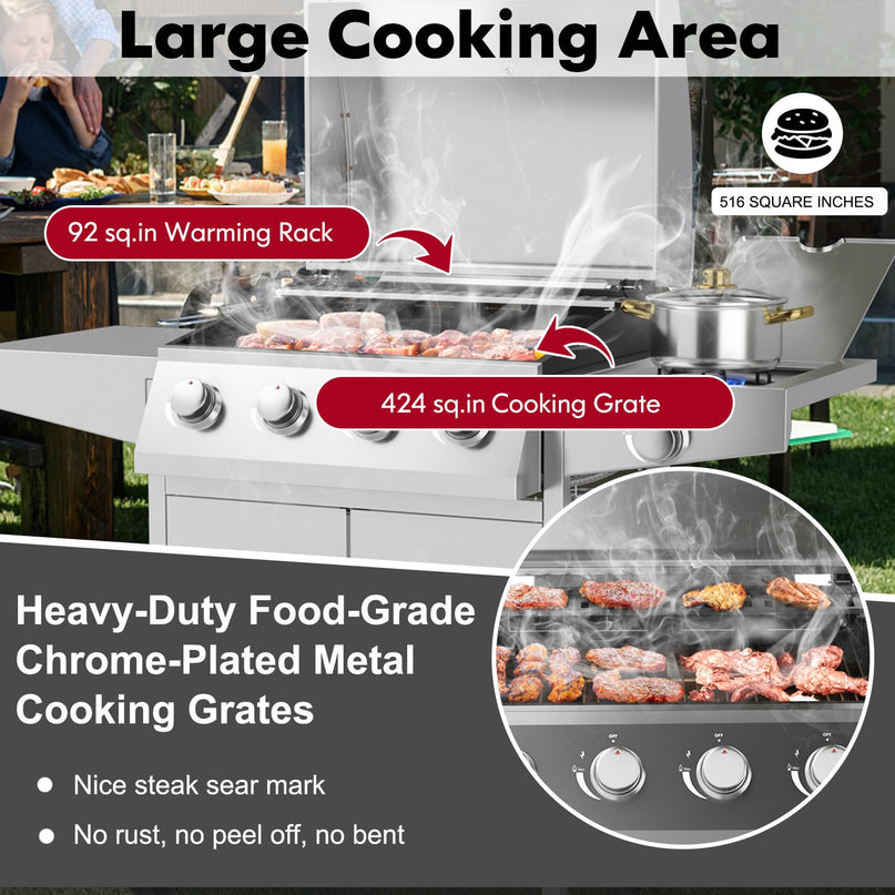 Giantex 4-Burner Propane Gas Grill with Side Burner