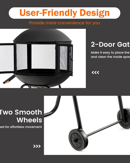 Giantex 28” Portable Fire Pit on Wheels - Mobile Wood Burning Firepit with Log Grate