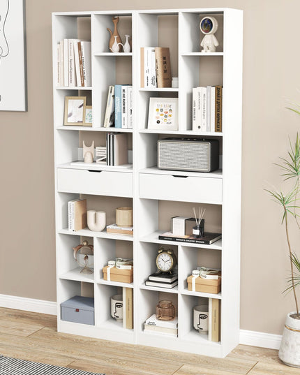 Giantex 71" Bookcase with Drawer with 10 Open Cubes