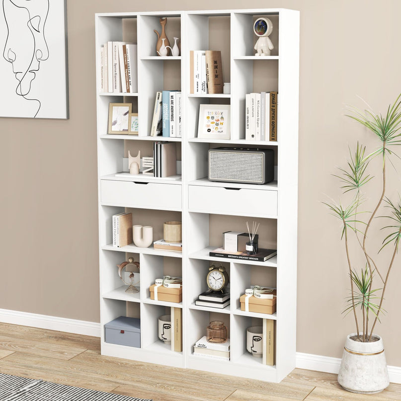 Giantex 71" Bookcase with Drawer with 10 Open Cubes