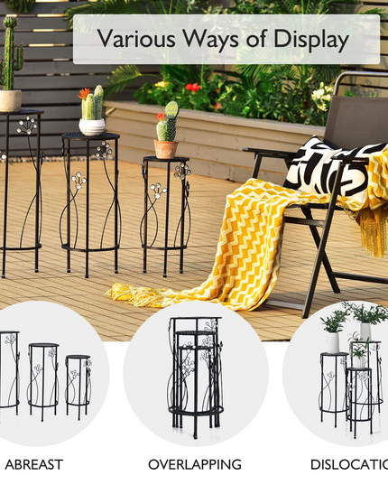 3 Pieces Flower Pots Display Rack with Vines and Crystal Floral Design