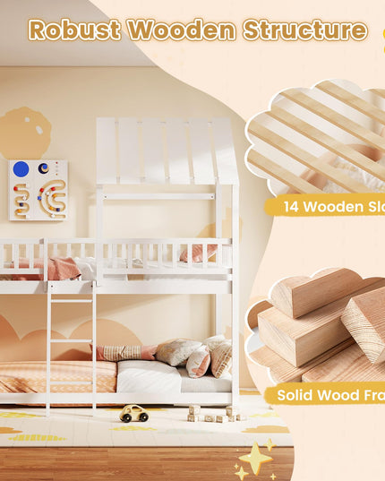 Giantex Twin Over Twin House Bunk Bed Low Loft Bed Frame