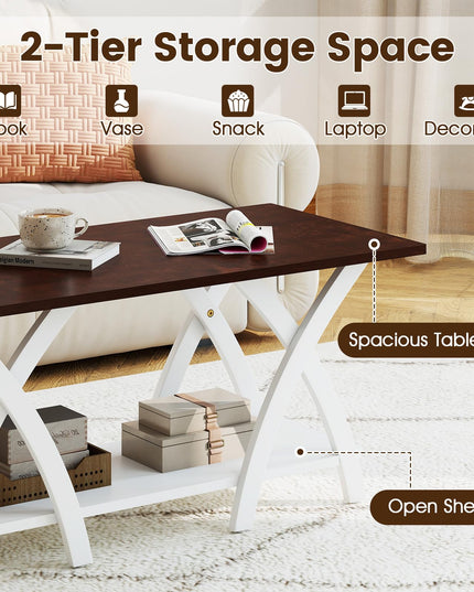 Giantex 2 Tier Wood Center Table with Storage Shelf & X Shaped Support Legs