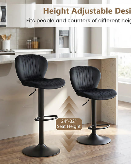 Giantex Lot de 2 ou 4 tabourets de bar | Chaises réglables hauteur comptoir avec dossiers rembourrés en velours