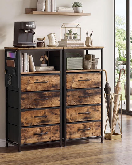 GIANTEX Modern 34" Bedside Table with 4 Fabric Drawers (1/2)