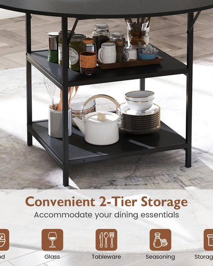 Giantex Table de Salle à Manger Ronde 47" pour 4-6 Personnes avec 2 Étagères de Rangement Ouvertes