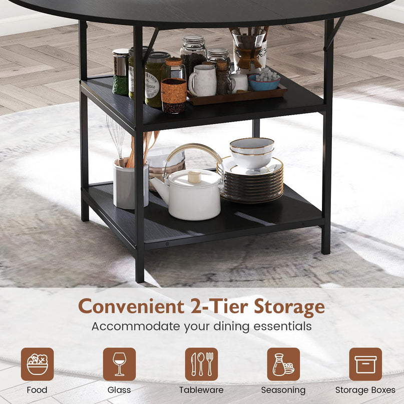 Giantex Table de Salle à Manger Ronde 47" pour 4-6 Personnes avec 2 Étagères de Rangement Ouvertes