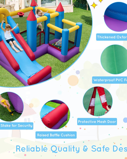 5-in-1 Inflatable Bounce Castle, Giant Blowup Jumping House with Slide for Kids w/735W Air Blower