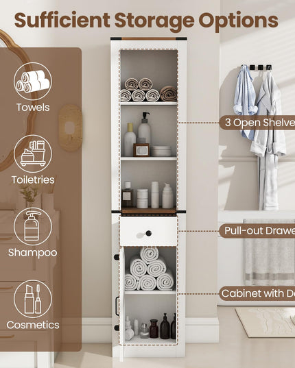 Giantex Meuble de rangement de salle de bain de 173 cm de haut de style ferme