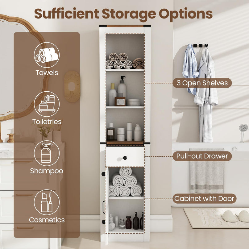 Giantex 68" Tall Bathroom Cabinet Farmhouse Storage Organizer
