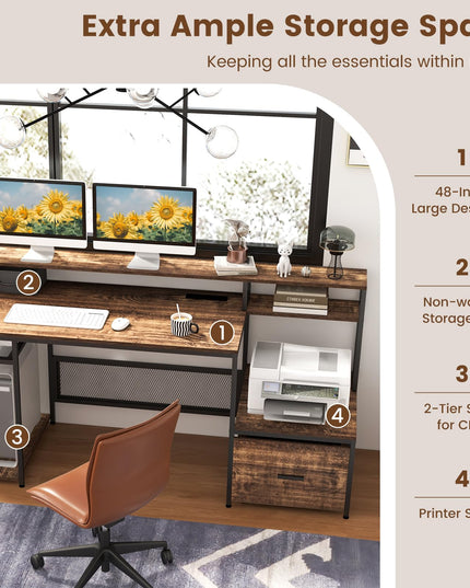 Giantex 67" Computer Desk with File Drawers Cabinet, Home Office Desk with Monitor Stand