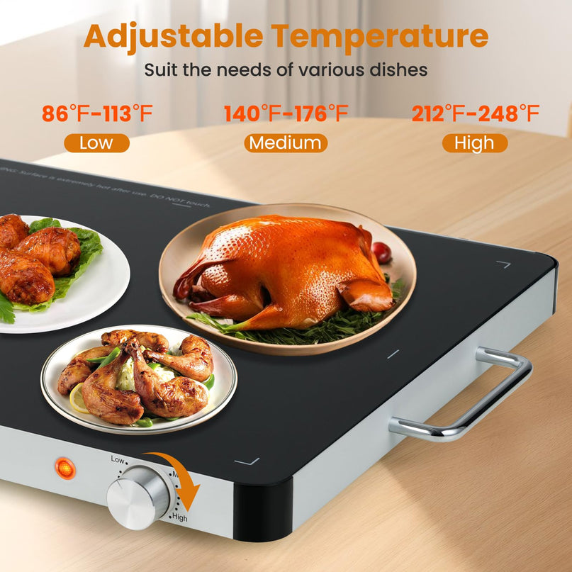 Giantex Electric Warming Tray 53 x 40 cm - Tempered Glass Buffet Server & Food Warmer