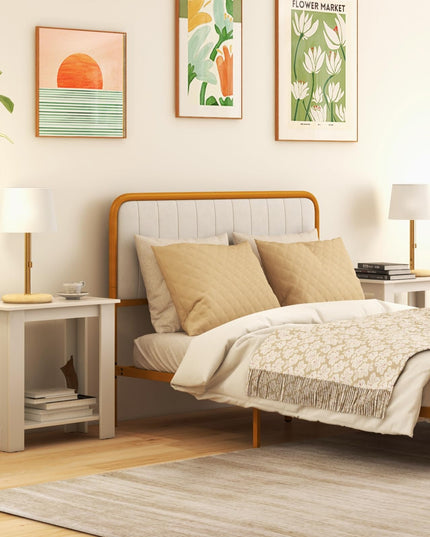 Giantex 2-Tier End Table White, Modern Side Table with Storage Shelf