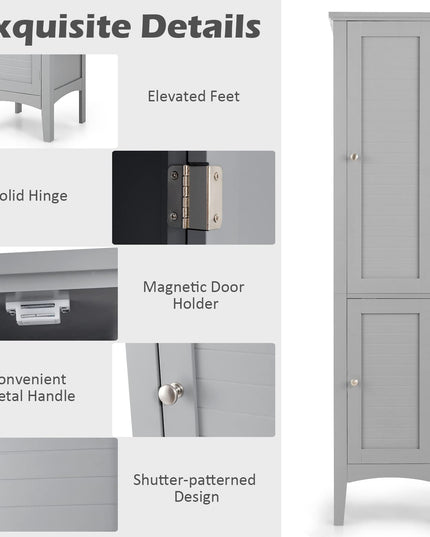 Storage Cabinet Bathroom High Cabinet with 5 Tier Shelves
