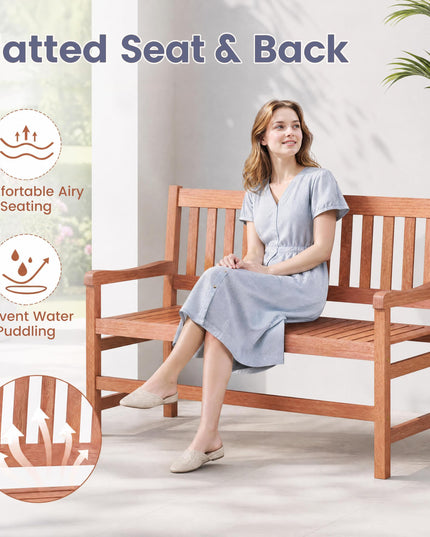 GIANTEX 44 Inch Solid Wood Patio Bench with Slatted Backrest & Armrests for Porch