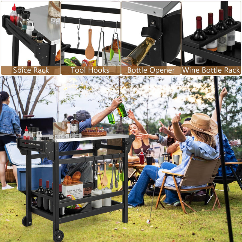 Giantex Grill Cart Pizza Oven Stand, HDPE Outdoor Prep Table, Stainless Steel Top, Storage Shelf