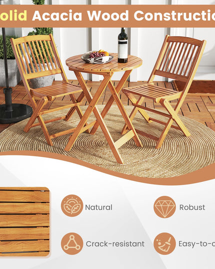GIANTEX 3 Pieces Acacia Wood Bistro Set Outdoor Folding Table & Chairs
