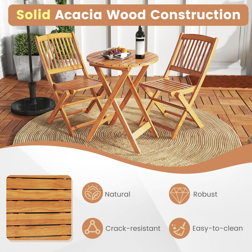 GIANTEX 3 Pieces Acacia Wood Bistro Set Outdoor Folding Table & Chairs