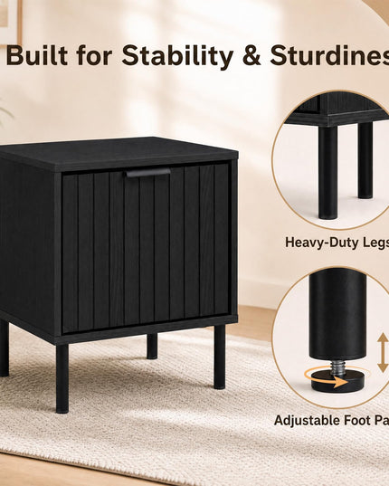 GIANTEX Black Modern Nightstand w/Vertical-Striped Storage Drawer