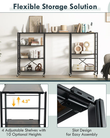 Giantex 4-Tier Folding Storage Shelf, Collapsible Shelving Unit w/Lockable Wheels & Adjustable Shelf