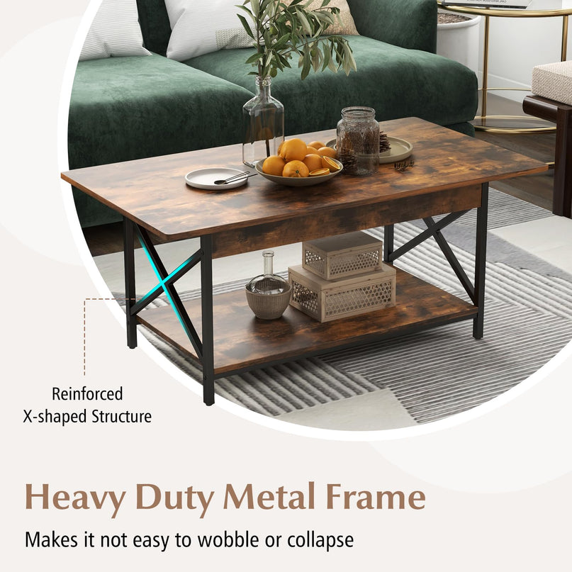 Giantex 2 ier Coffee Table with Storage Shelf for Living Room