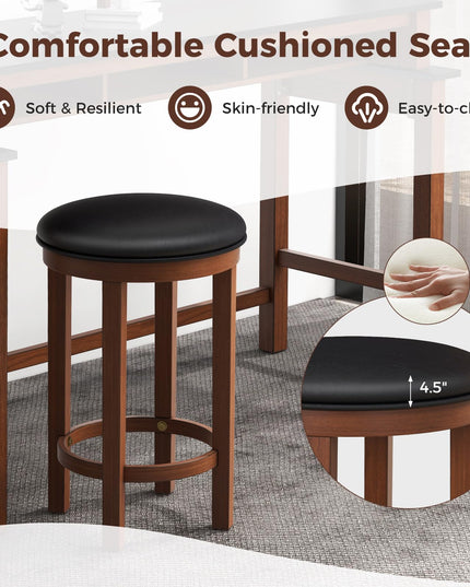 Giantex Bar Stools Set, 25-Inch Counter Height Stools with Round Seat, Footrest, Wooden Frame