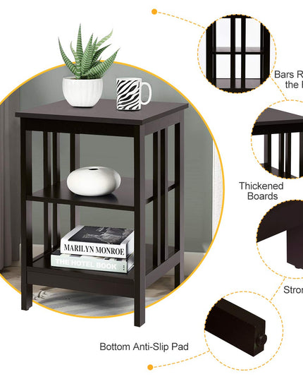 Giantex Nightstand 3-Tier Sofa Side Table W/Reinforced Bars and Stable Structure