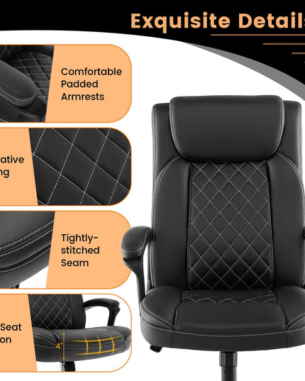 Giantex Executive Office Chair, Leather Like Desk Chair with Thick Headrest Cushion & Padded Armrests, Black