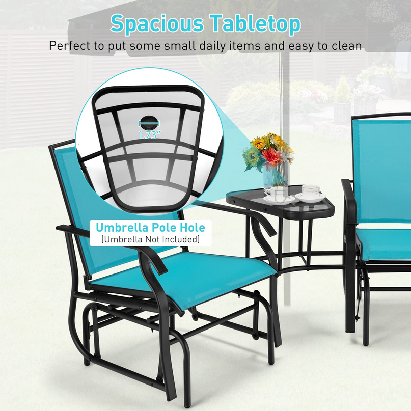 Chaises planeur d'extérieur Giantex avec table et trou pour parasol