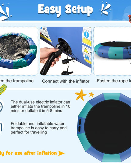 Giantex 10Ft 12Ft 15Ft Inflatable Water Trampoline, Floating Rebounder Trampoline with 500W Blower and 3-Step Rope LadderGiantex 10Ft 12Ft 15Ft Inflatable Water Trampoline, Floating Rebounder Trampoline with 500W Blower and 3-Step Rope Ladder