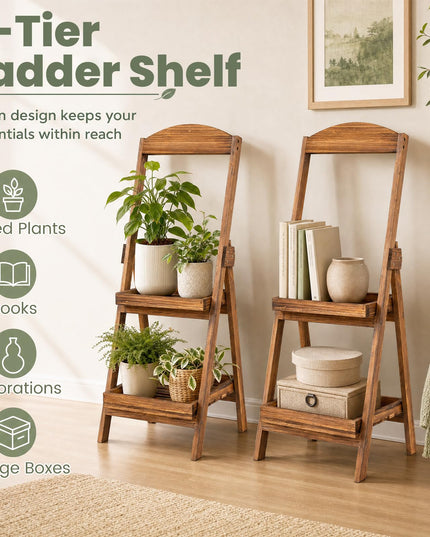 GIANTEX 2-Tier Ladder Plant Stand with Raised Edges