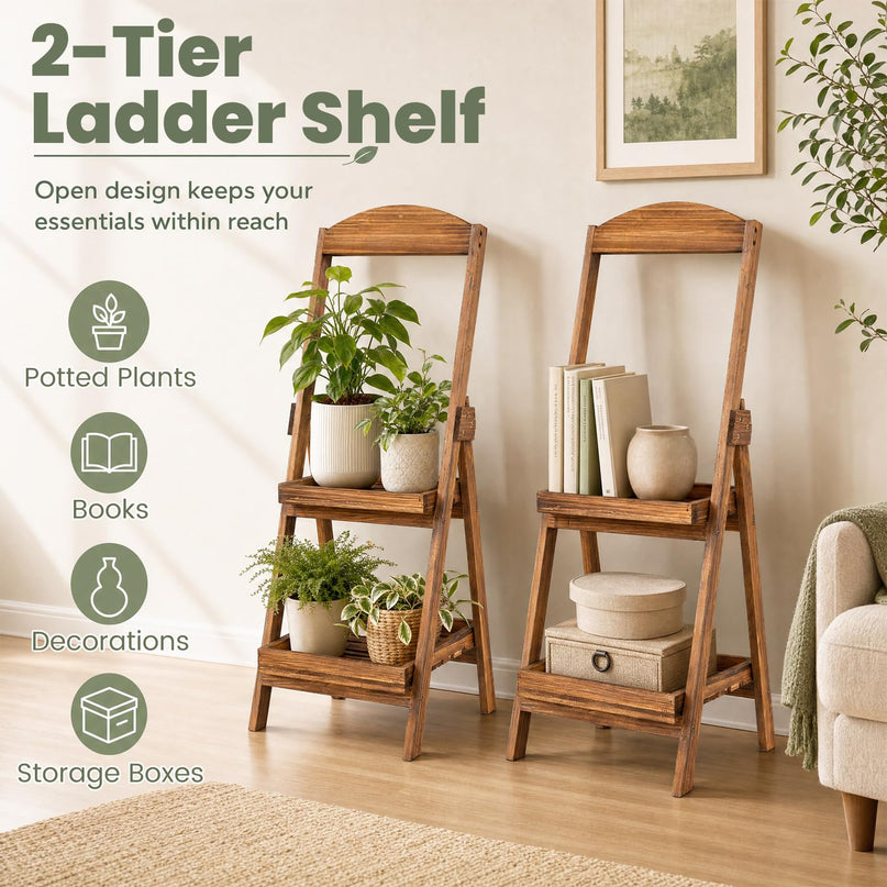 GIANTEX 2-Tier Ladder Plant Stand with Raised Edges