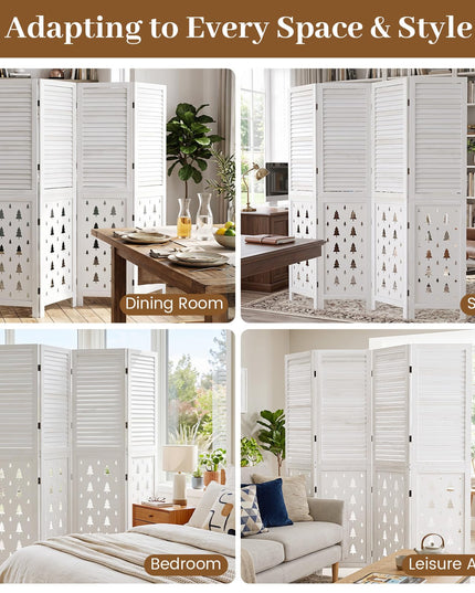 GIANTEX 67"H Folding Room Divider with Louvered Slats & Pine Tree Cutout