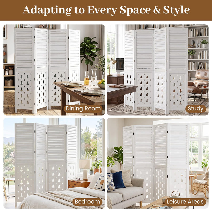 GIANTEX 67"H Folding Room Divider with Louvered Slats & Pine Tree Cutout
