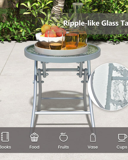 Giantex 3PCS Patio Bistro Set, Folding Outdoor Patio Table Set with 2 Foldable Chairs, 1 Ripple-Like Glass Table