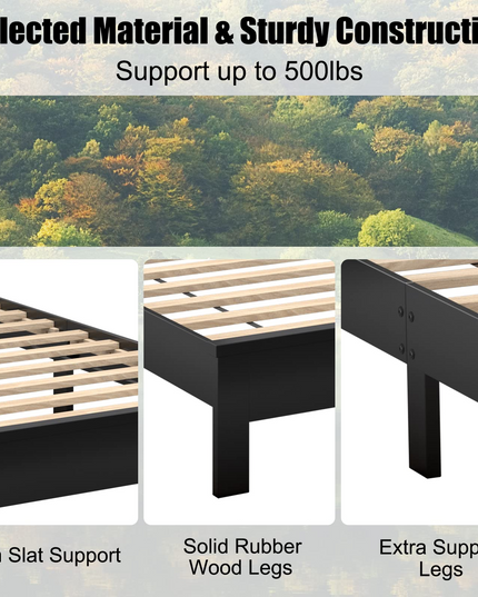 Platform Bed w/ Rubber Wood Legs & Integrated Headboard | Wooden Bed Frame