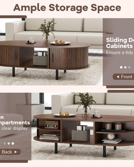 Giantex Oval Coffee Table 48 Inch Mid Century Modern Living Room Table