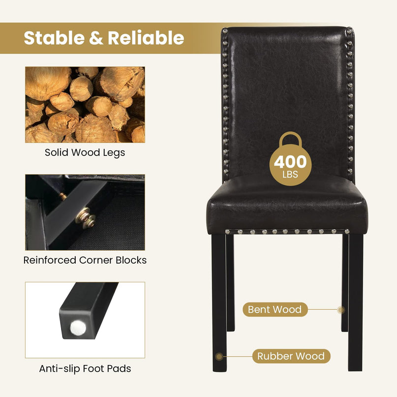 Giantex Faux Leather Upholstered Parsons Kitchen Chair with Solid Rubber & Bent Wood Legs