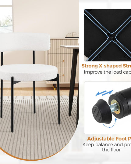Giantex Sherpa Dining Chairs Set of 4, Upholstered Round Kitchen Chairs with Curved Backrest & Metal Legs