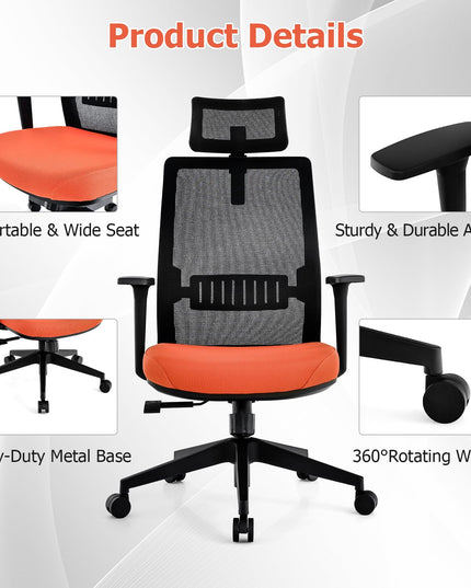 Giantex Big and Tall Office Chair 400lbs, Heavy Duty Ergonomic Mesh Chair with Adjustable Lumbar and 3D Headrest