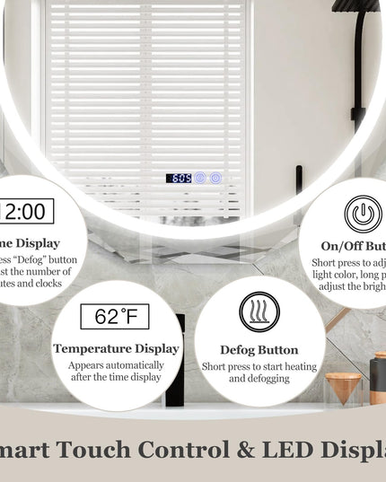 LED Bathroom Mirror, Lighted Beveled Edge Vanity Mirror Wall Mounted